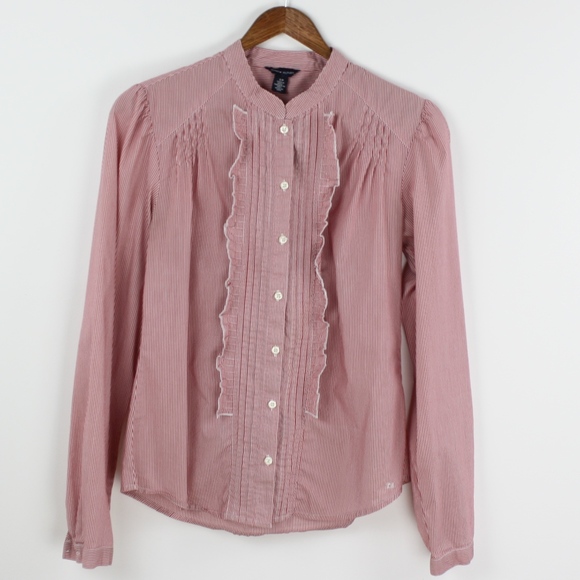 Tommy Hilfiger Red Pin Stripe Ruffle Front, Small - Picture 2 of 6